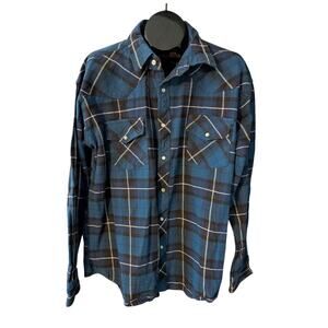 Heavyweight Western Pearl Snap Flannel Shirt Men’s 2XL Blue Plaid Workwear Y2K